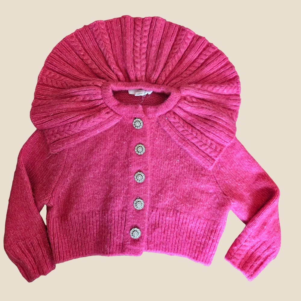 A Loves A Girls Hot Pink Oversized Ruffle Collar Cardigan Sweater 2T Rhinestone